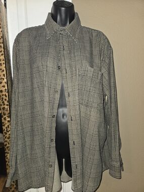 Vtg 70s Sedgefield Plaid Shirt Mens XL Suede Flannel Feel Glen Plaid Gray